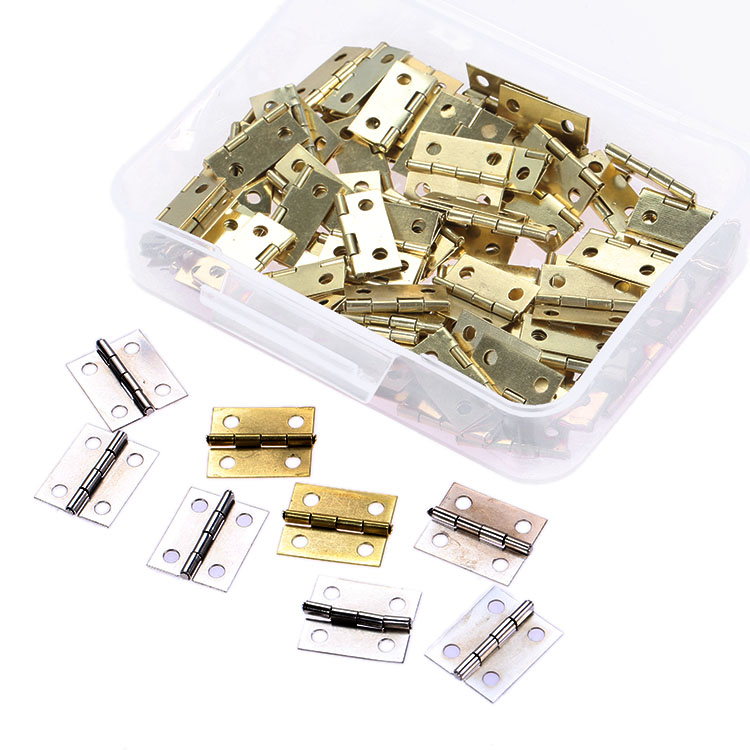 Furniture Hardware Screws - 100 Stück silberfarbene/goldene Mini-Dekoscharniere mit Aufbewahrungsbox