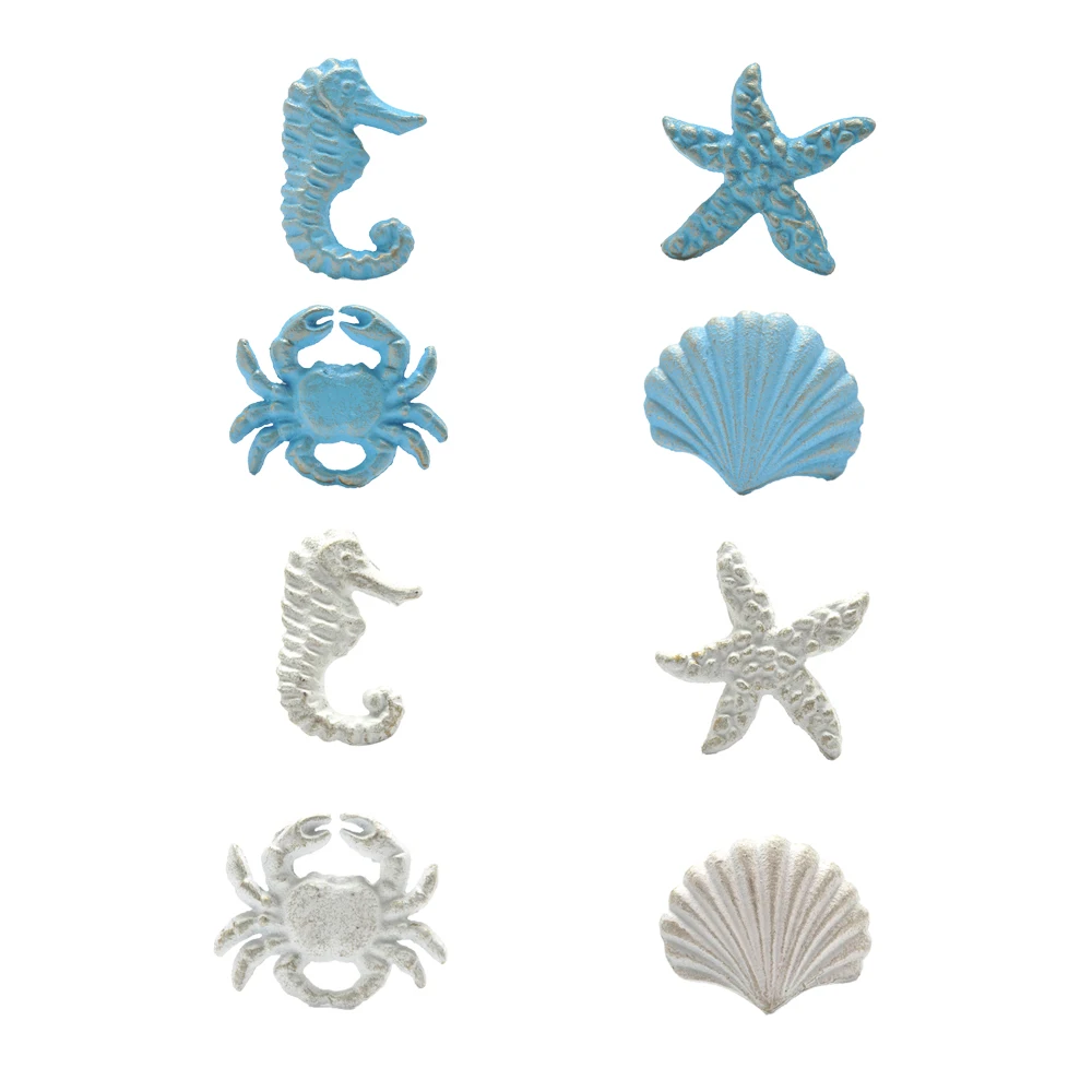 Drawer Organizer Peg - 4 Stück/Set Mediterraner Blau/Weißer Eisenknopf Seepferdchen/Krabbe/Muschel/Seestern
